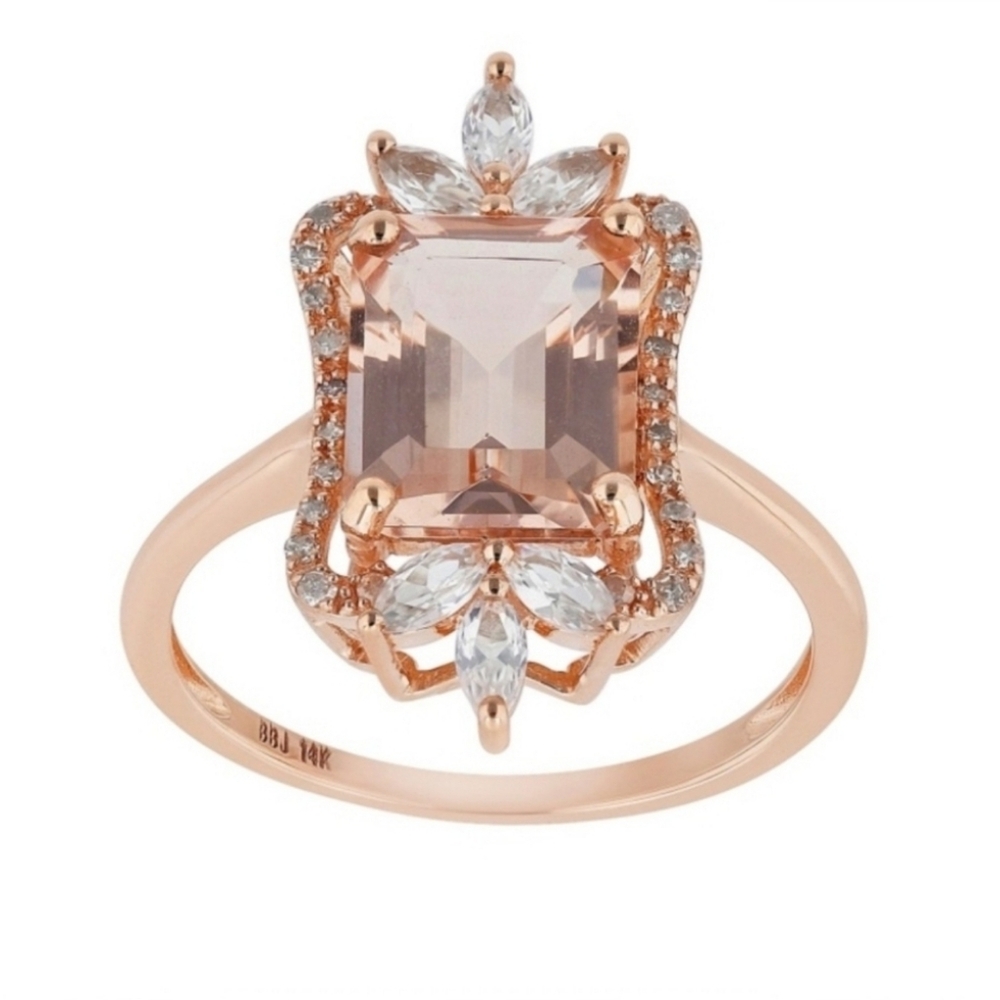 Natural 14K Rose Gold Morganite & White Zircon Ring Size 7.5! - Picture 2 of 9
